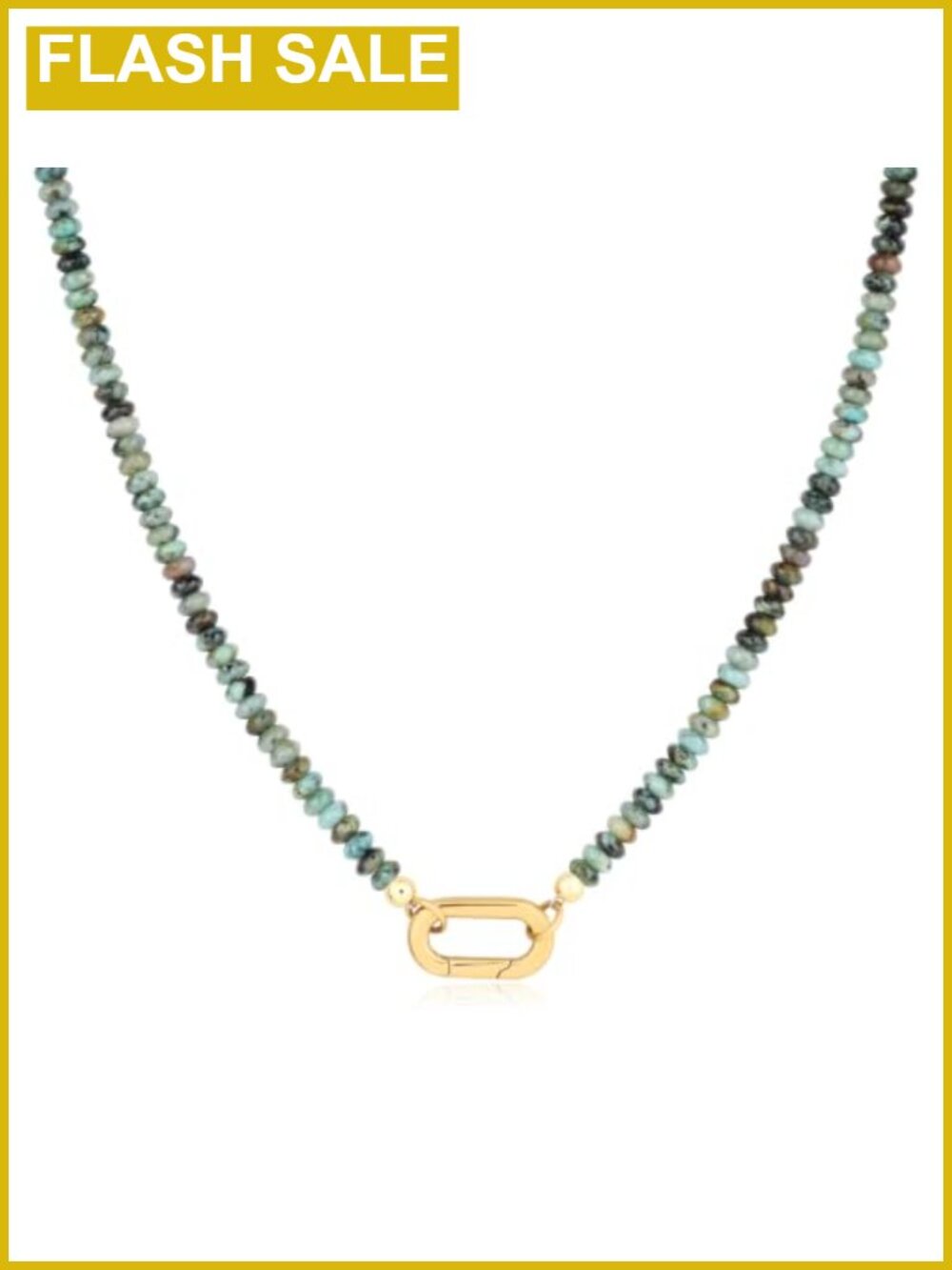 African Turquoise Beaded Charm Necklace with Gold-Plated Clasp